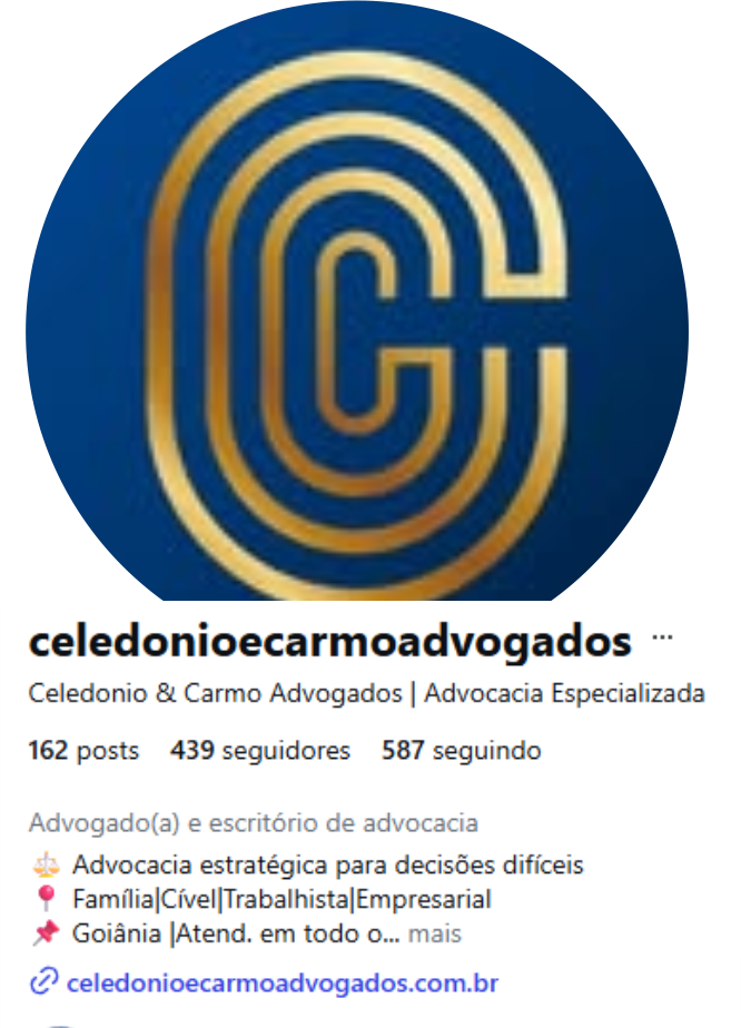 Perfil do Instagram celedonioecarmoadvogados com o logotipo do escritório